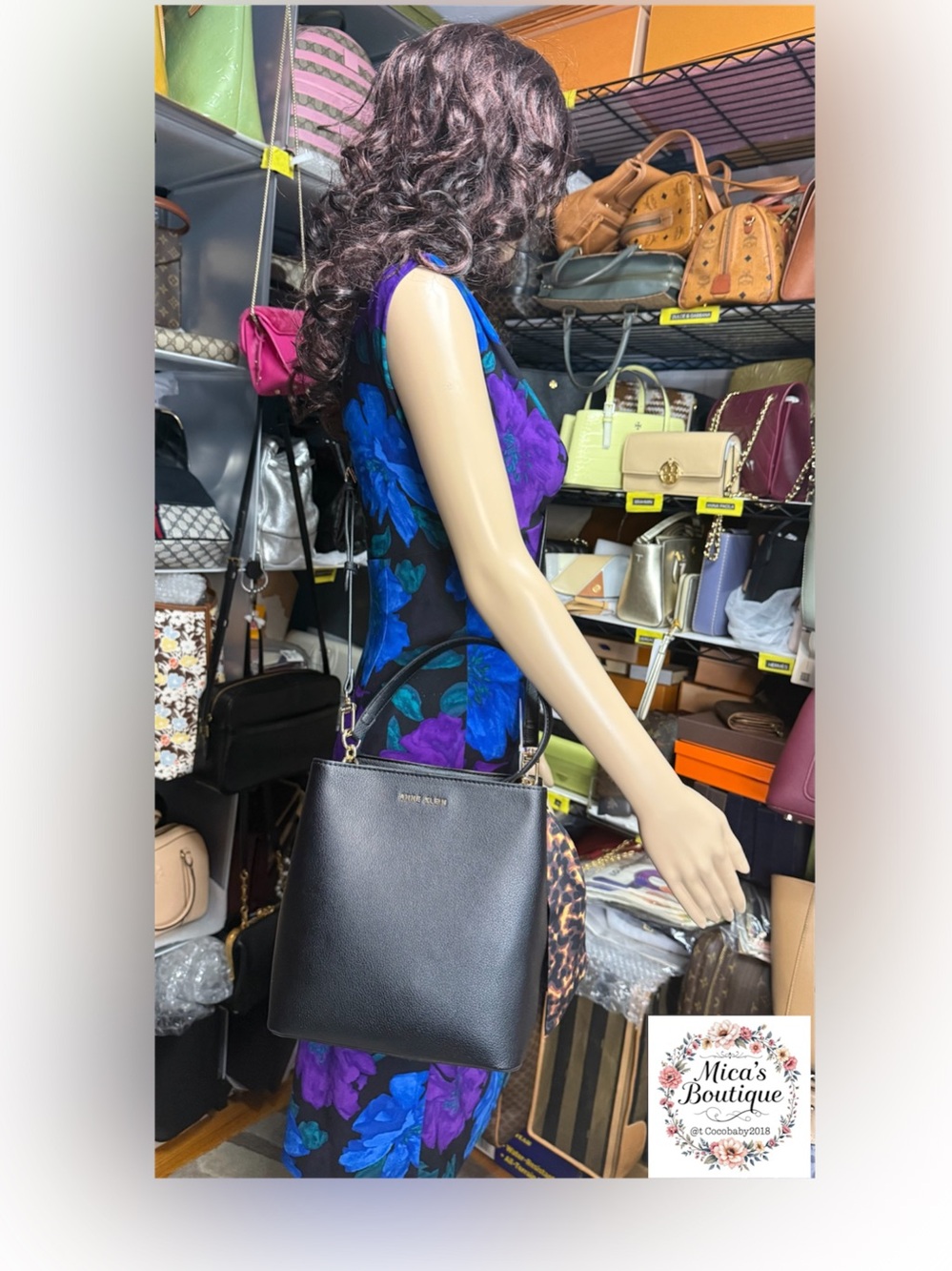 🆕ANNE KLEIN Black Pebbled Leather Shoulder Bag with Scarf Accent - Picture 3 of 16